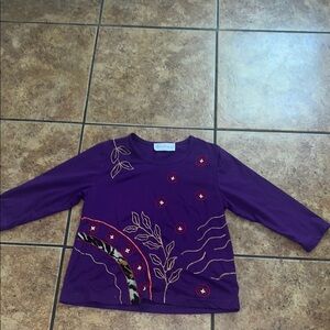 Patchington Purple Long Sleeve Tee with Embroidered Accents